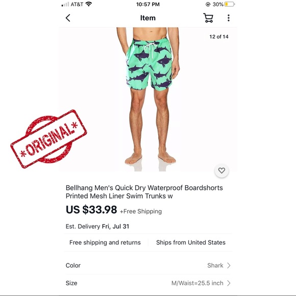 QuickDry Boardshorts Shark Swim Trunks - Picture 8 of 10